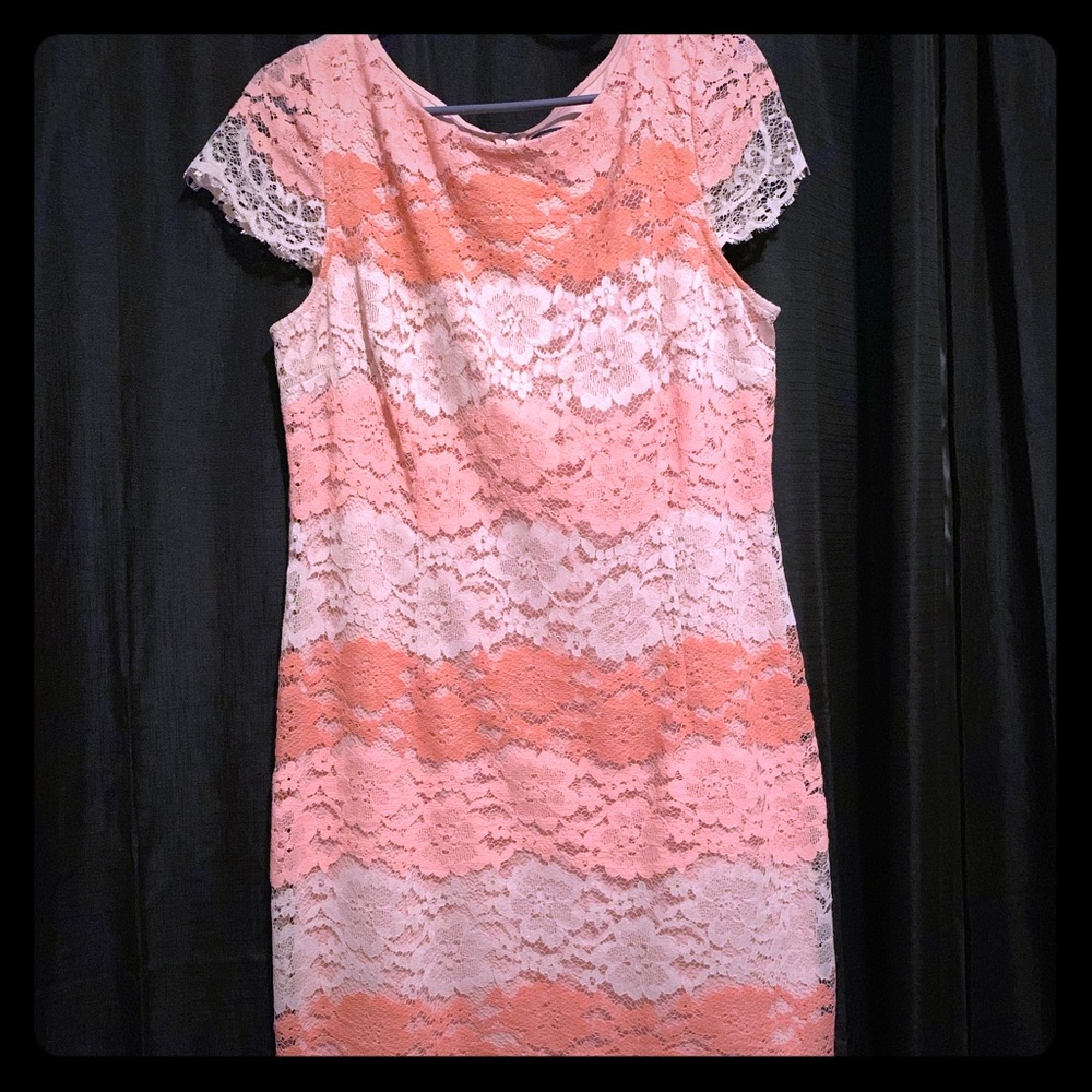 Lace Cap Sleeve Peach Stripe Dress